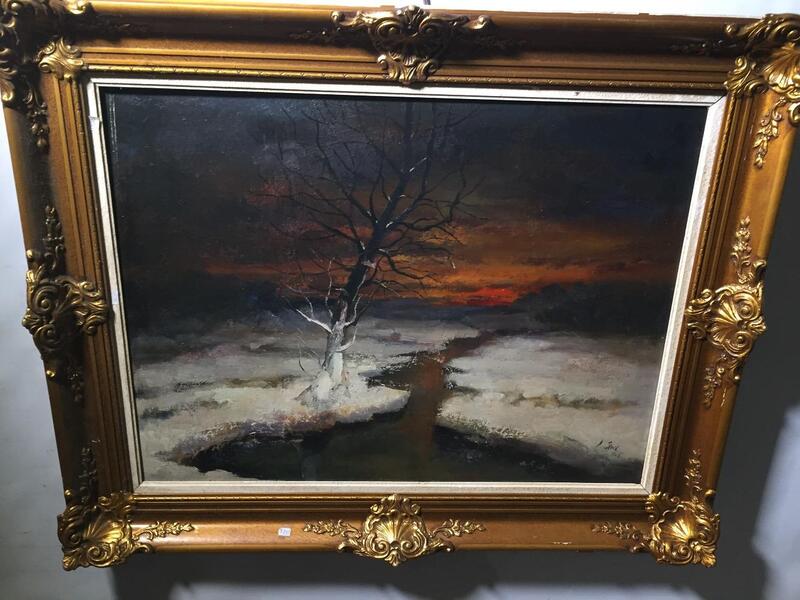 Lake in Flanders in the wintertime ( oil on canvas)