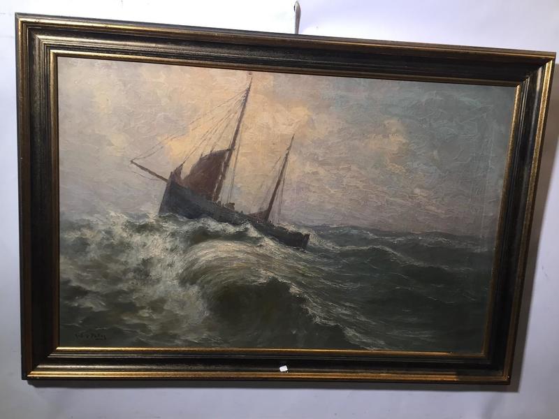 Fisherman in a storm ( oil on canvas)