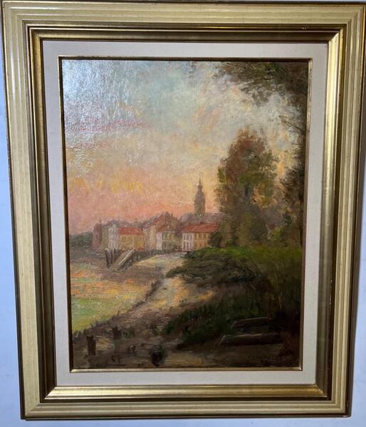 Panoramic view of the city ( oil on canvas )