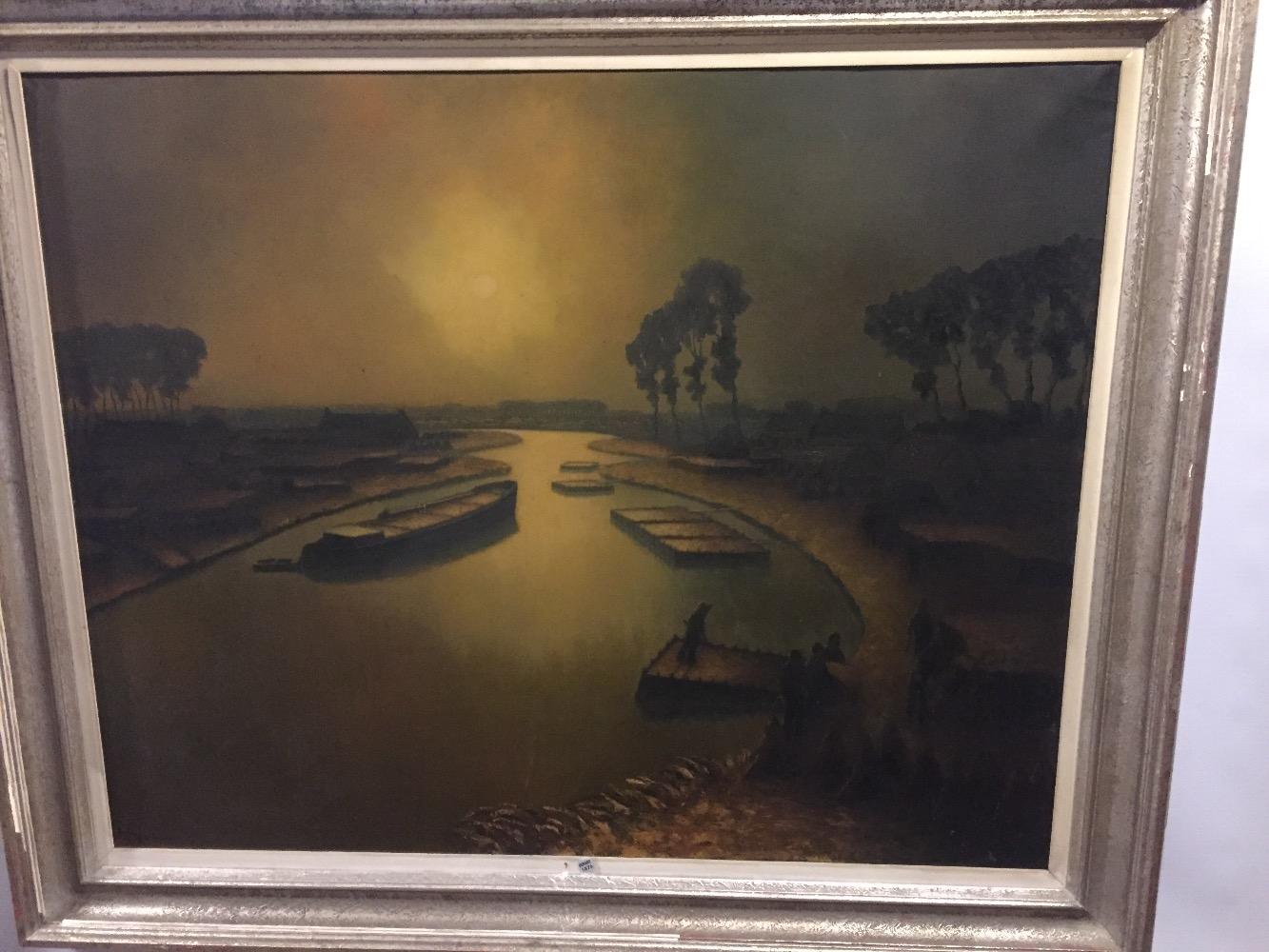 Floating boats in the canal near Kortrijk 