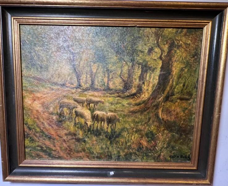 Sheep in the forest ( oil on canvas )