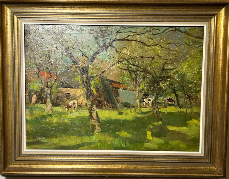 Cows in the orchard ( oil on canvas )