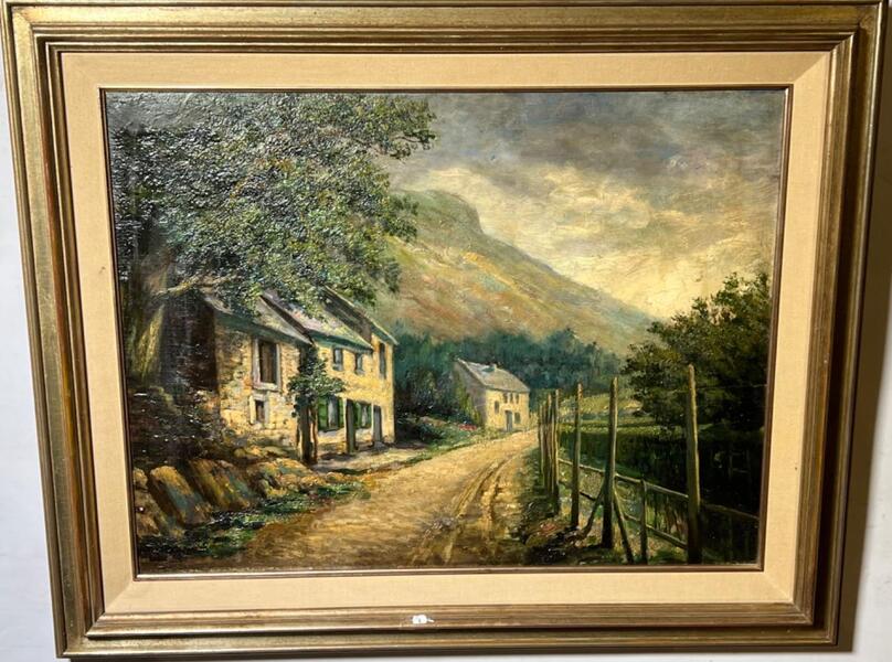 The village in the mountains ( oil on canvas )