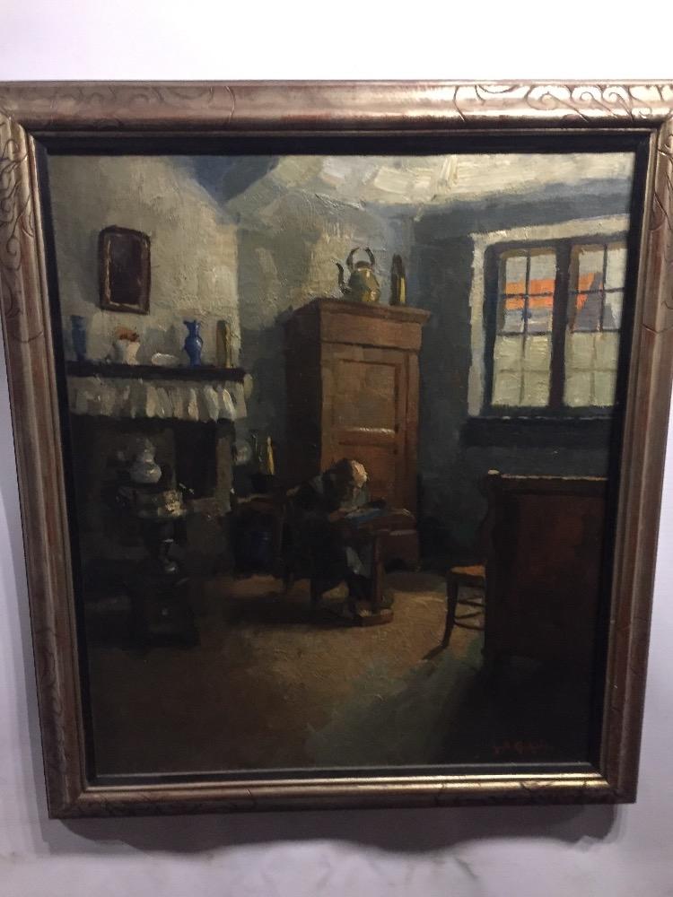 Lacemaker in her interior in Bruges