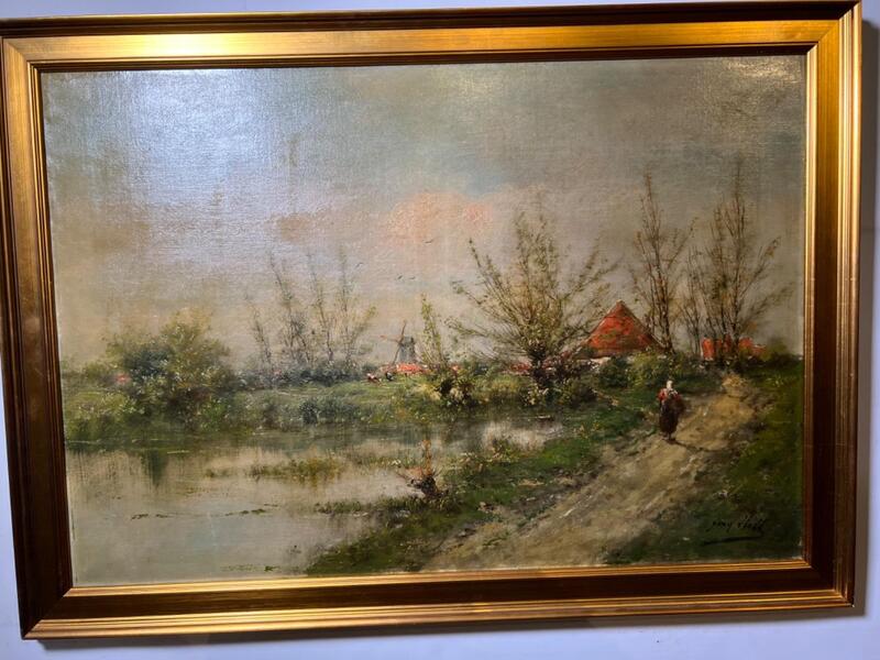 The daily life at the riverside (oil on canvas)