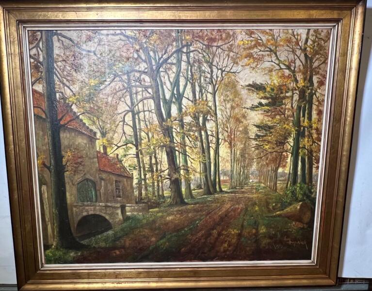 Castle in Bruges in the autumntime ( oil on canvas )