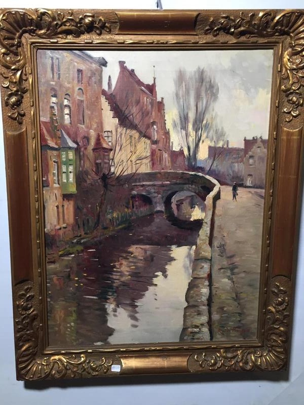 Walking along the canals in Bruges ( oil on canvas)
