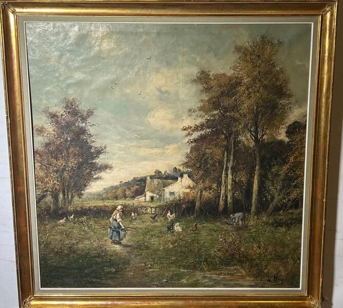 The daily life at the farm ( oil on canvas on panel )