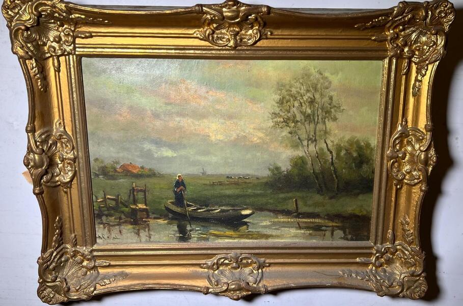 The daily life at the riverside ( oil on canvas )
