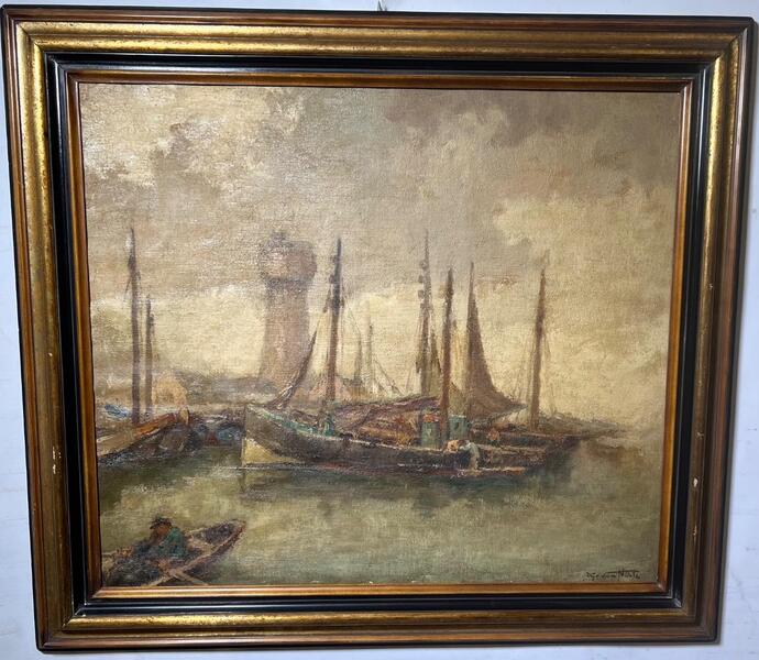 The daily life in the harbour ( in Zeebrugge ) ( oil on canvas )