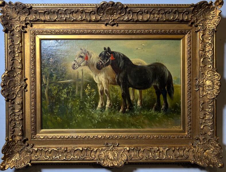 The two happy horses ( oil on canvas on panel )