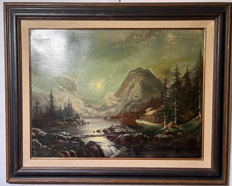 The village in the mountains ( oil on canvas )